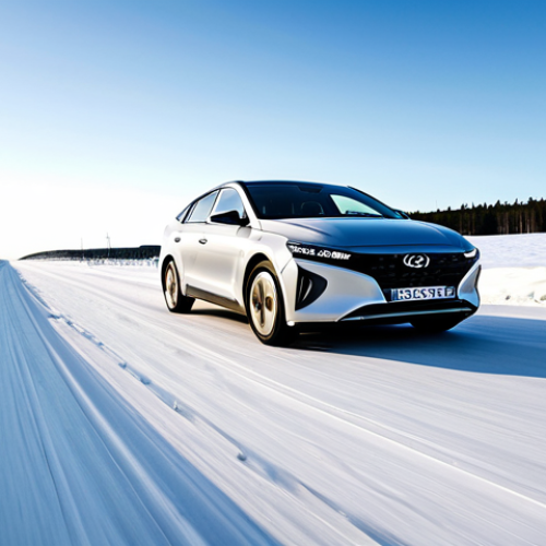 Home 6 A sleek Hyundai Ioniq 6 Long Range electric vehicle, captured in a dynamic low-angle shot, driving confidently on a snow-covered stretch of the E4 highway in Sweden. The scene depicts a classic crisp Swedish winter morning, characterized by clear skies and visible cold air around minus seven degrees Celsius. The road is blanketed in fresh, soft snow, and distant pine forests line the horizon. The image emphasizes the vehicle's robust long-range capability and aerodynamic design, performing efficiently in challenging sub-zero conditions. Professional automotive photography, cinematic quality, high detail, realistic lighting, safe for work, appropriate content, fully clothed, professional, family-friendly, perfect anatomy, correct proportions, natural pose, well-formed hands, proper finger count, natural body proportions.